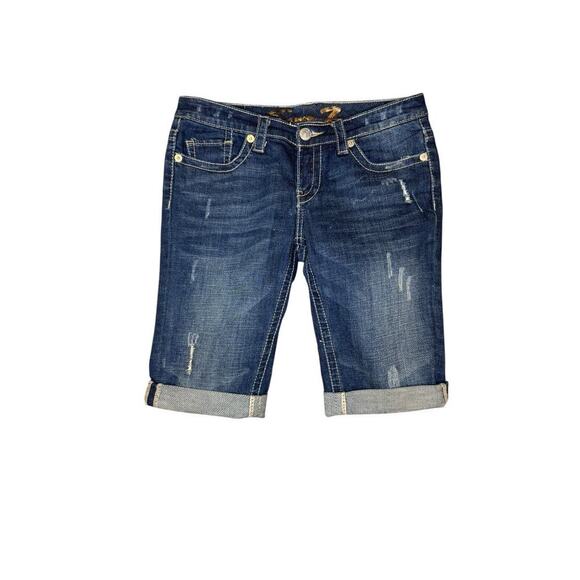 Seven7‎ Women's Distressed Denim Bermuda Shorts Blue Size 4 Cuffed Hem - Picture 1 of 6